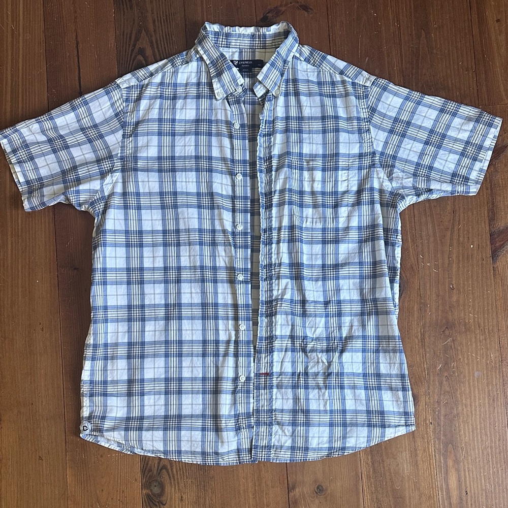 Daniel Cremieux Classics White & Blue Plaid Button Down Short Sleeves Shirt